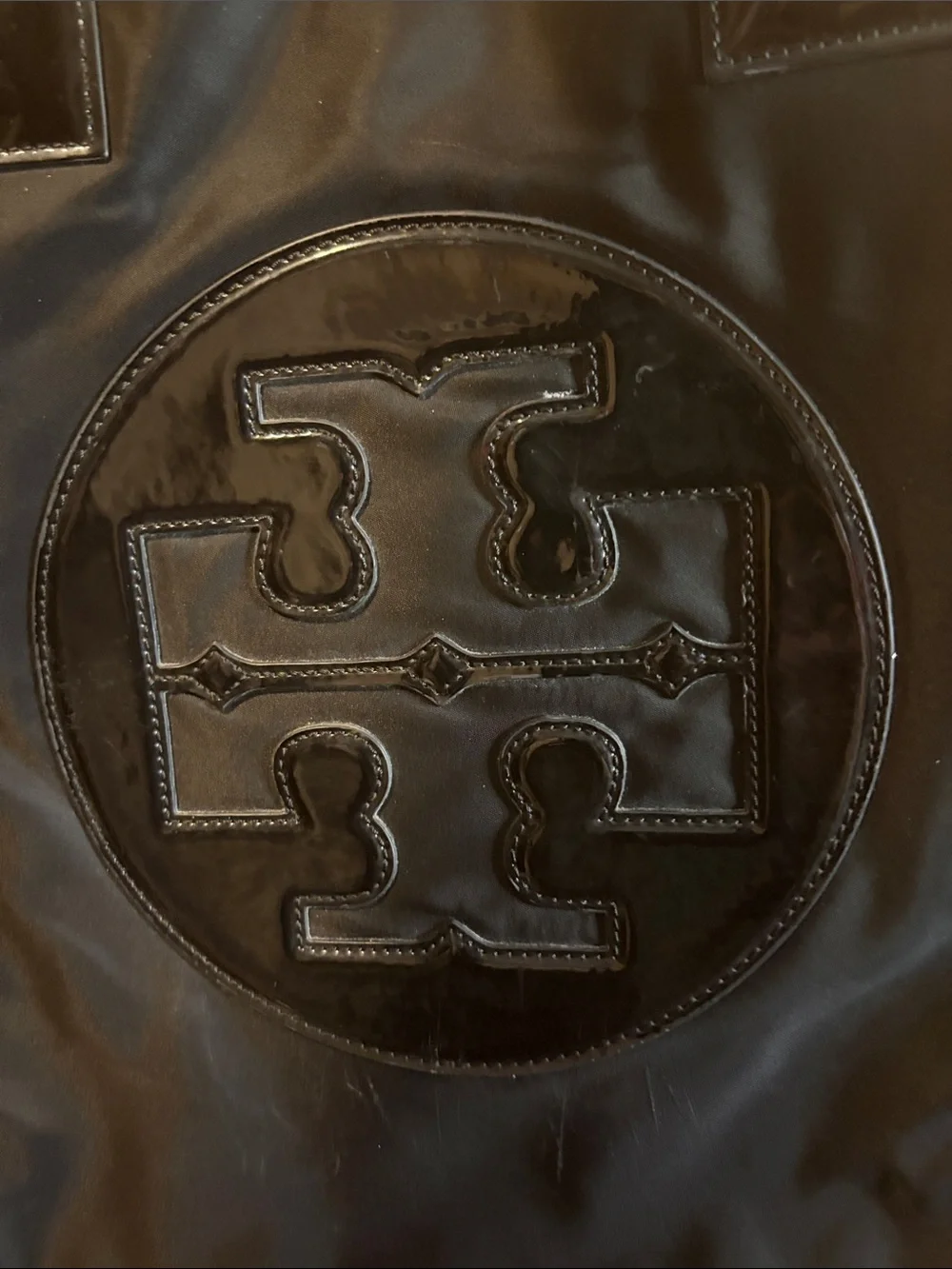 Tory Burch Black Nylon & Leather Patent Leather Accent Top Handles Tote Bag